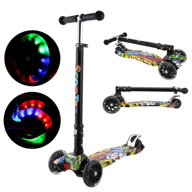 Kick Scooter For Kids Deluxe 3 LED Wheels Toy Folding Adjustable Boys Girls Gift
